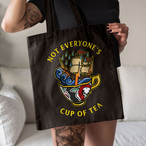 Not Everyone's Cup Of Tea Strong-As-Hell Tote Bag-Tattoo Apparel, Tattoo Accessories, Tattoo Gift, Tattoo Tote Bag-Broken Society