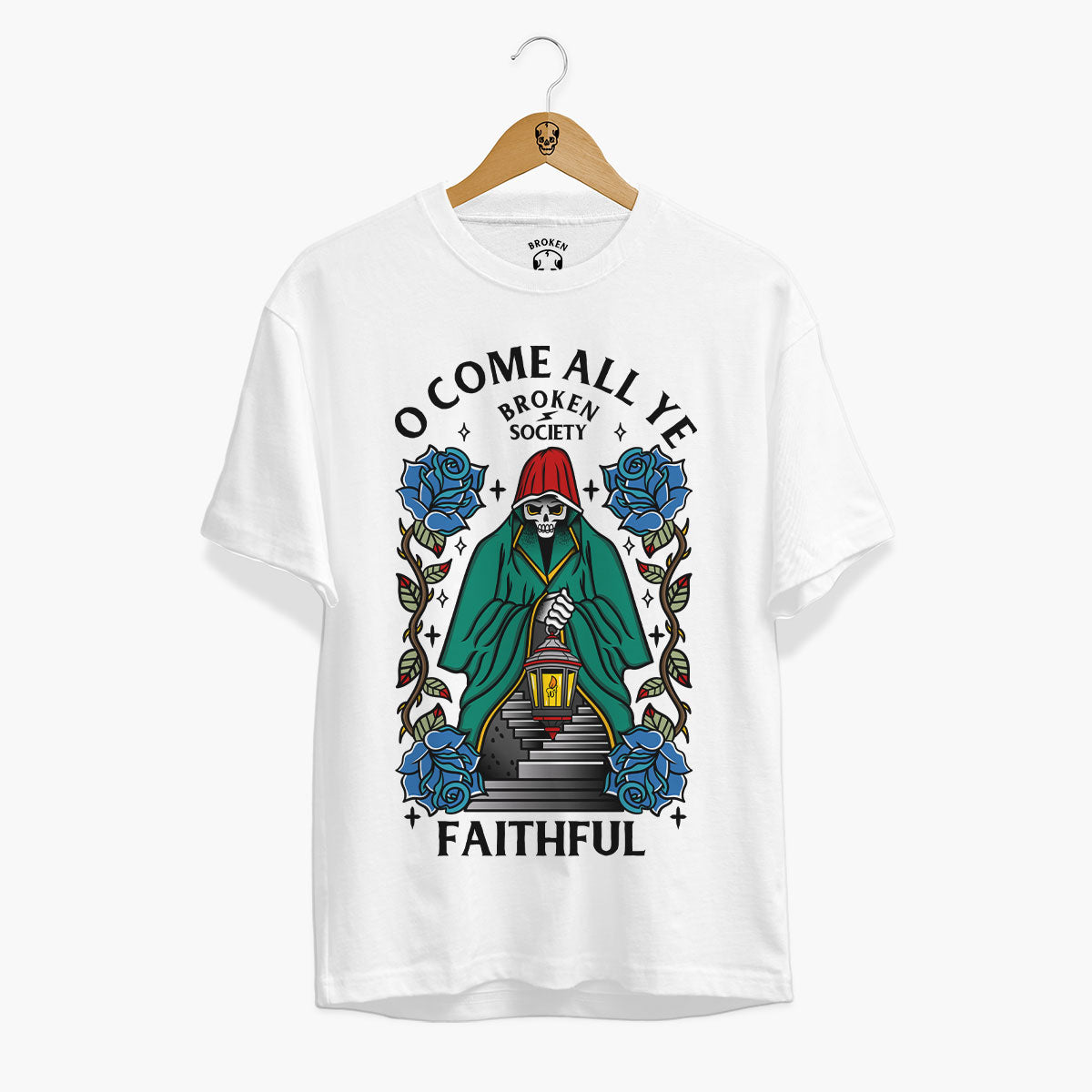 O Come All Ye Faithful Front Print Christmas T-Shirt (Unisex)-Tattoo Clothing, Tattoo T-Shirt, EP01-Broken Society