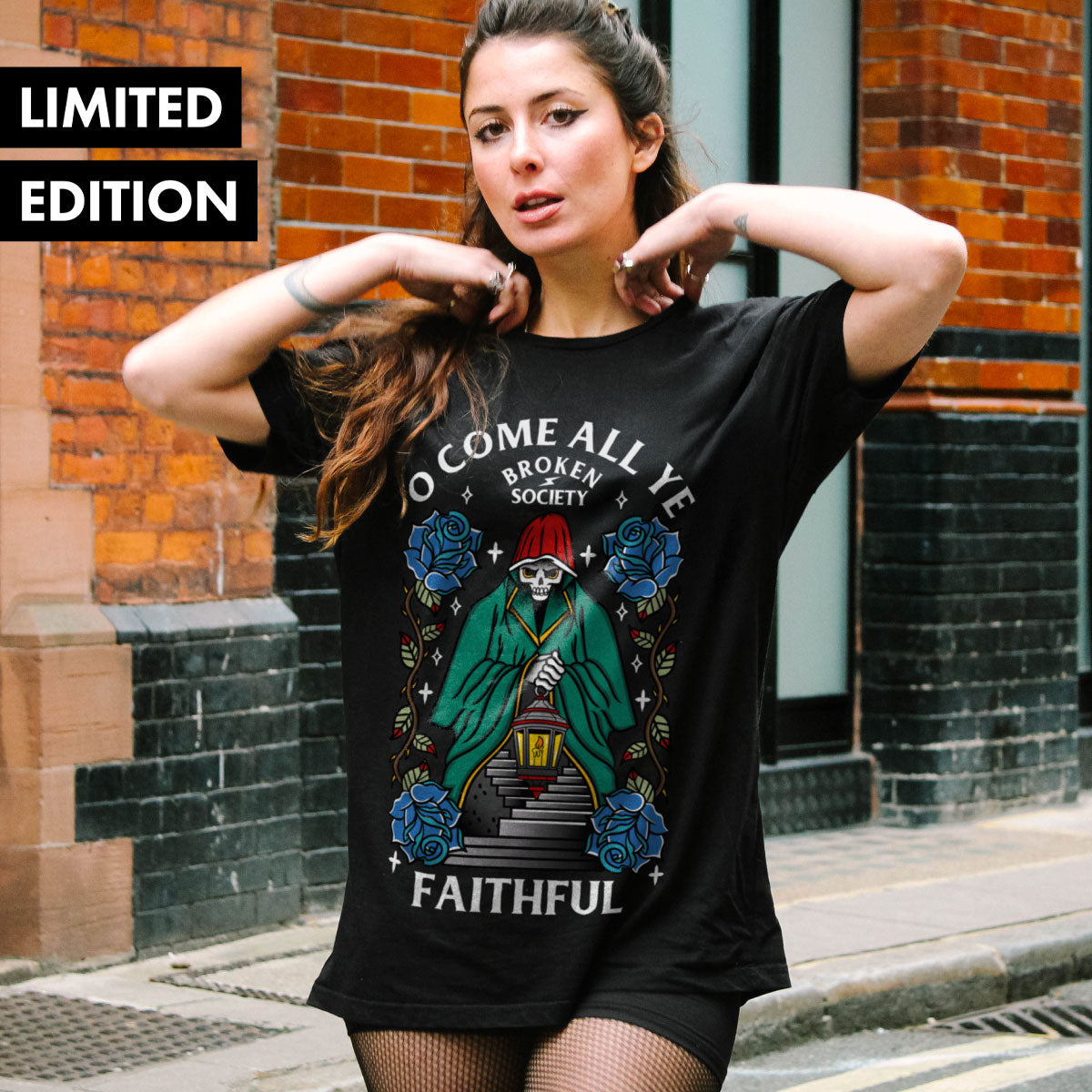 O Come All Ye Faithful Front Print Christmas T-Shirt (Unisex)-Tattoo Clothing, Tattoo T-Shirt, EP01-Broken Society