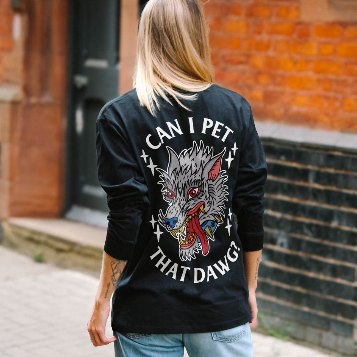 Pet That Dawg Long Sleeve T-Shirt (Unisex)-Tattoo Clothing, Tattoo Long Sleeve T-Shirt, EP185L-Broken Society