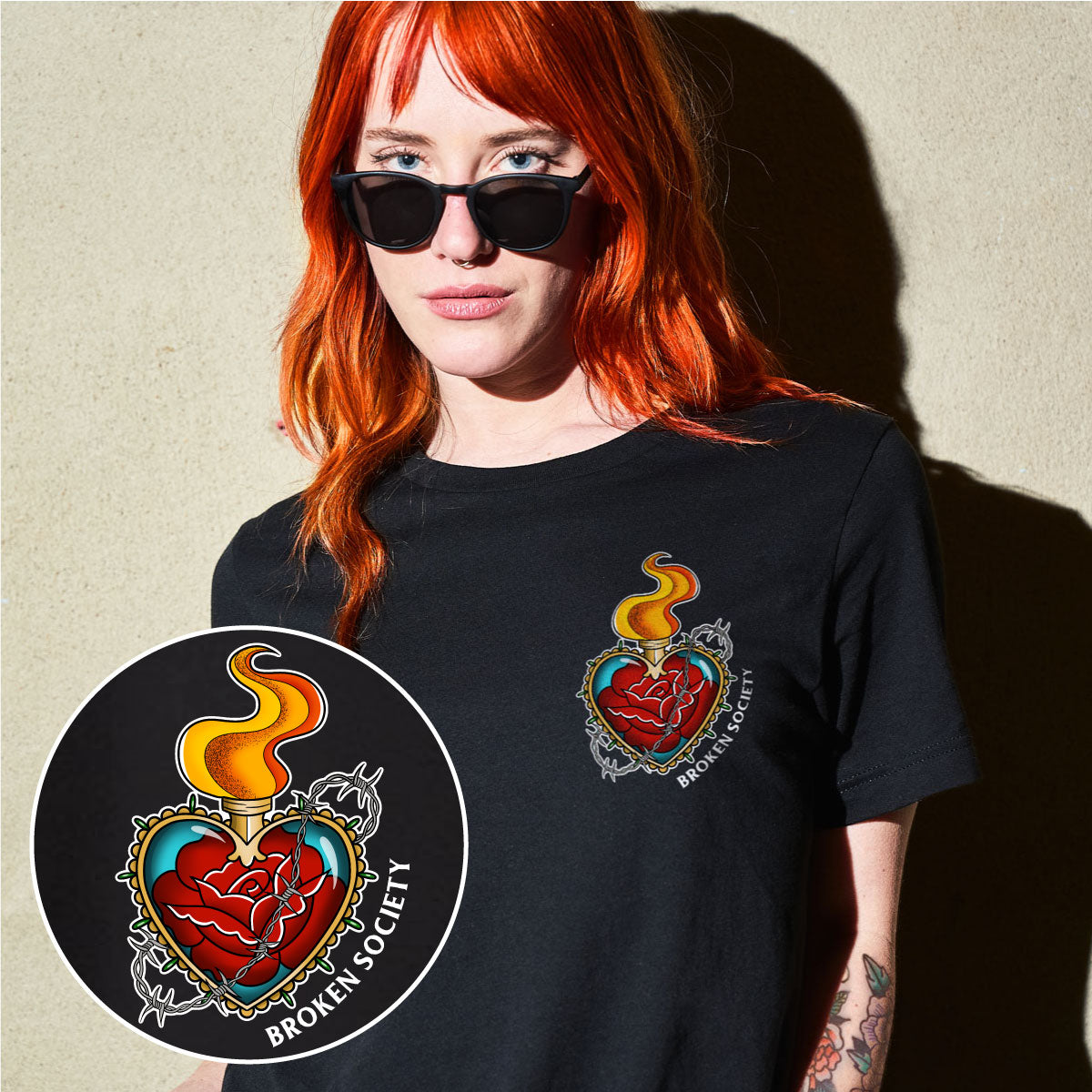 Sacred Hearts T-shirt (Unisex)-Tattoo Clothing, Tattoo T-Shirt, N03-Broken Society