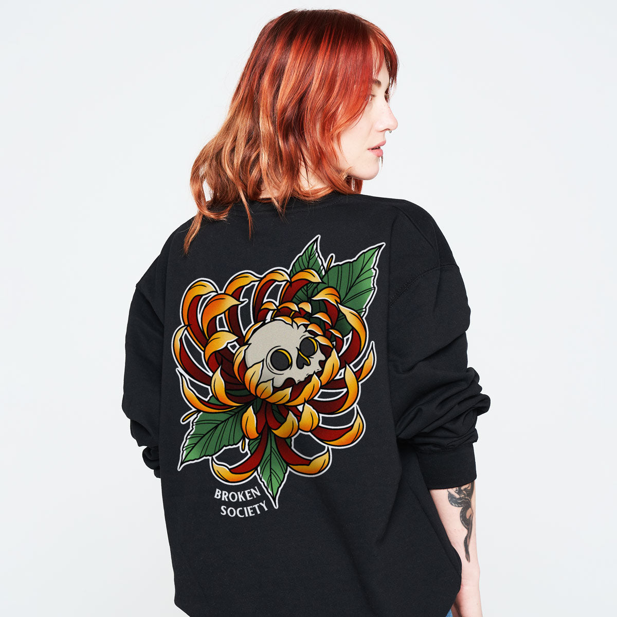 Skull Flower Sweatshirt (Unisex)-Tattoo Clothing, Tattoo Sweatshirt, JH030-Broken Society