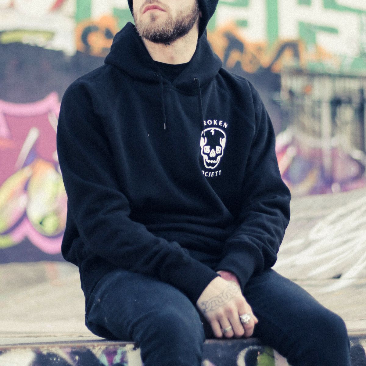 Broken Society Skull Hoodie (Unisex)-Tattoo Clothing, Tattoo Hoodie, JH001-Broken Society