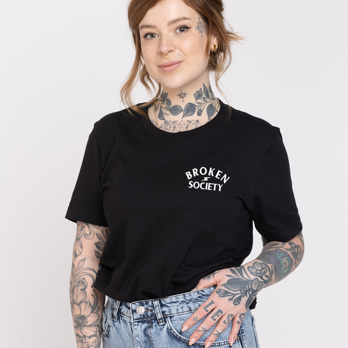 Broken Society Skull T-Shirt (Unisex)-Tattoo Clothing, Tattoo T-Shirt, N03-Broken Society