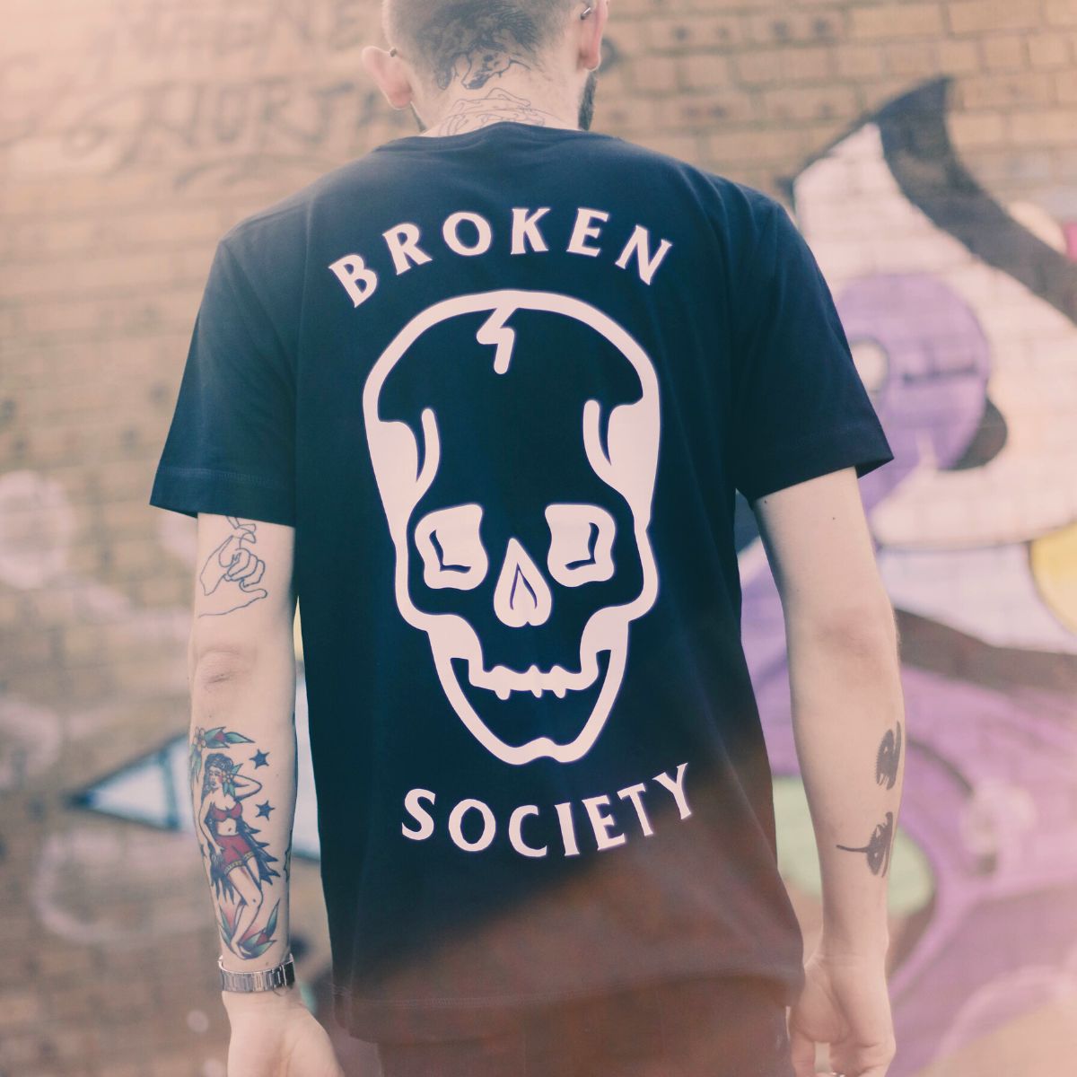 Broken Society Skull T-Shirt (Unisex)-Tattoo Clothing, Tattoo T-Shirt, N03-Broken Society