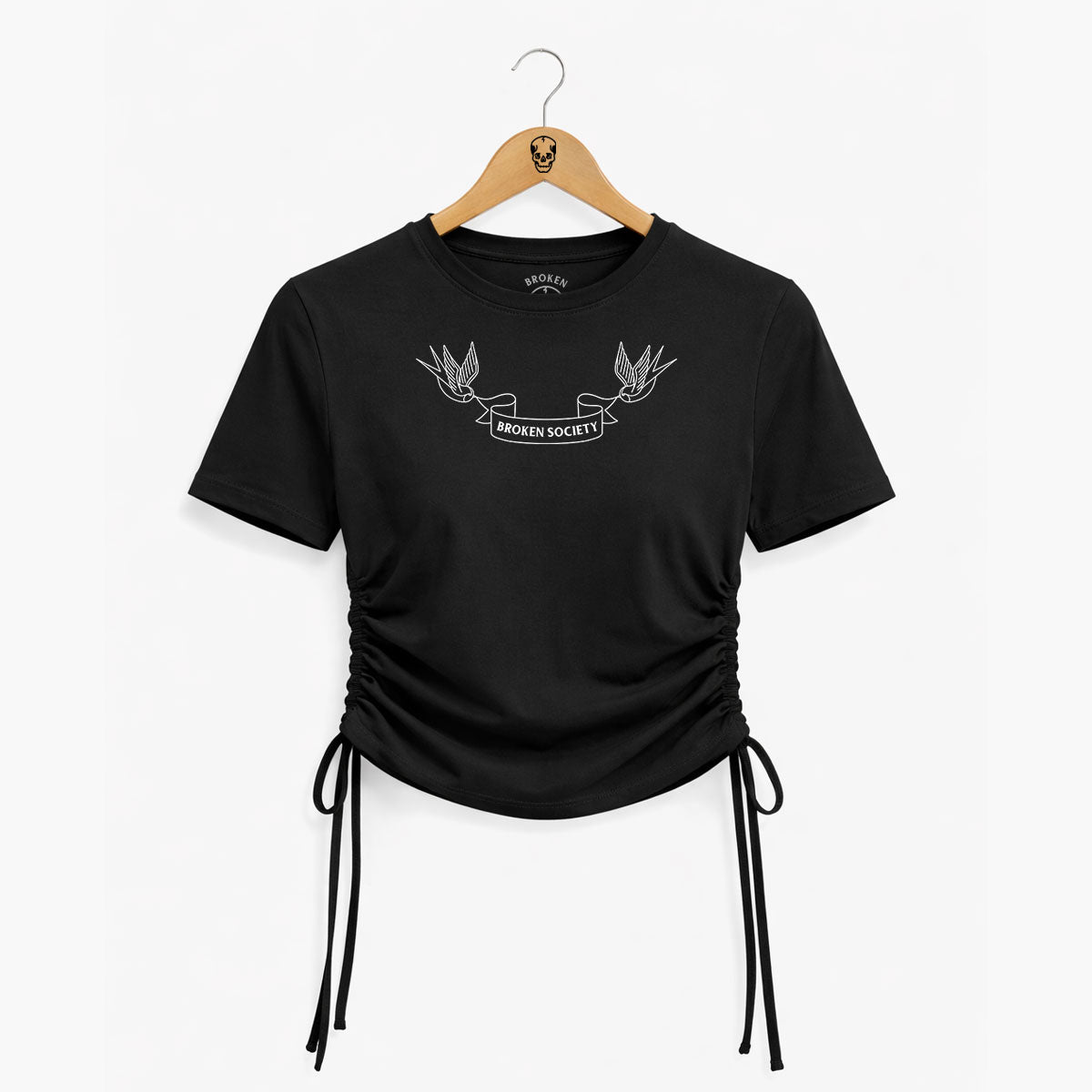 Swallows Ruched Tie Crop T-Shirt-Tattoo Clothing, Ruched Tie Detail Crop T-Shirt, TR069-Broken Society