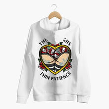 Laden Sie das Bild in den Galerie-Viewer, Thick Thighs Thin Patience Hoodie (Unisex)-Tattoo Clothing, Tattoo Hoodie, JH001-Broken Society