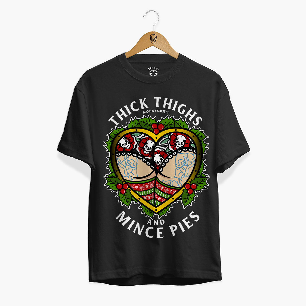 Thick Thighs Mince Pies Christmas T-Shirt (Unisex)-Tattoo Clothing, Tattoo T-Shirt, EP01-Broken Society