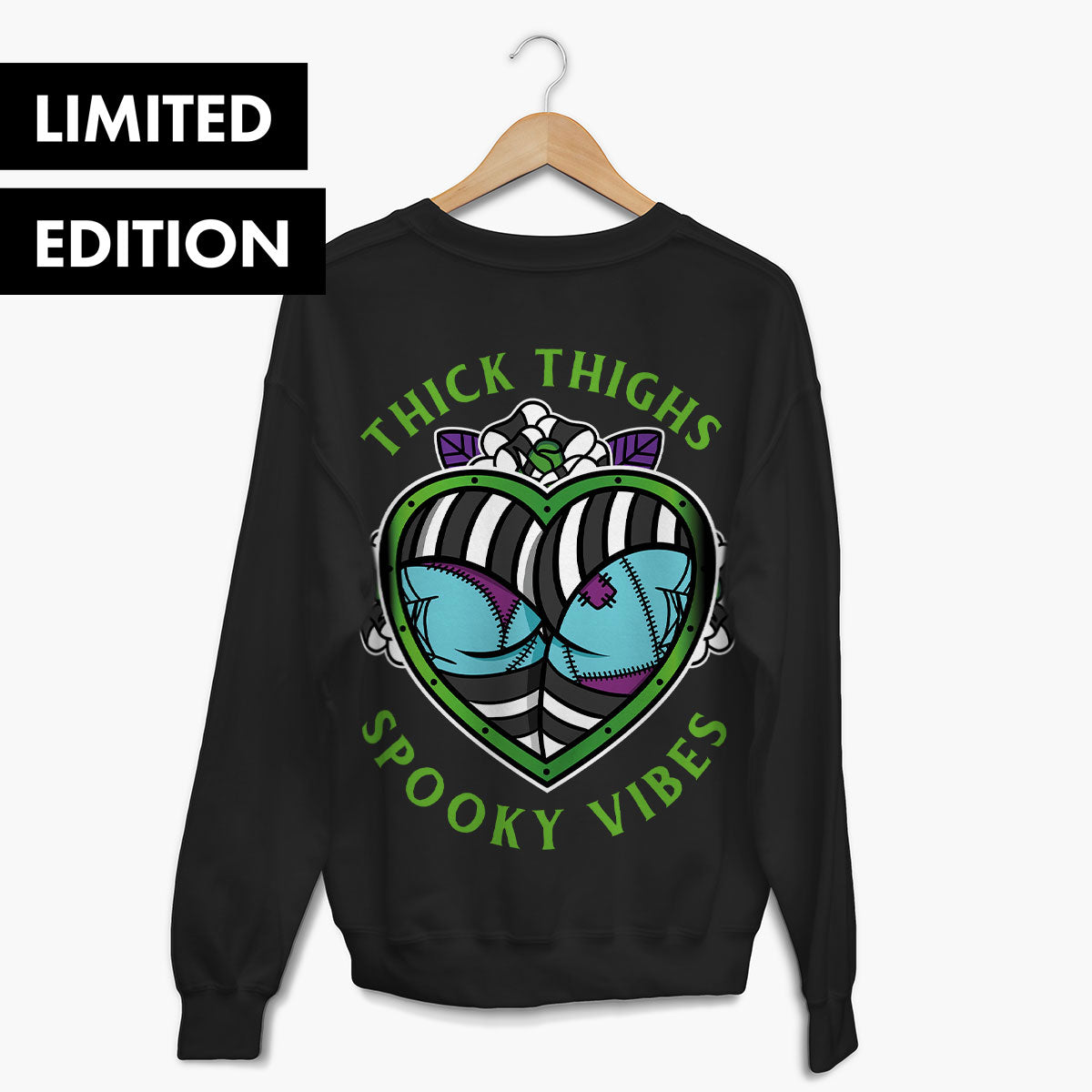 Thick Thighs Spooky Vibes Sweatshirt (Unisex)-Tattoo Clothing, Tattoo Sweatshirt, JH030-Broken Society