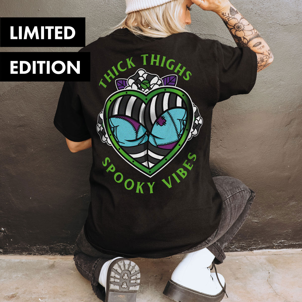 Thick Thighs Spooky Vibes T-Shirt (Unisex)-Tattoo Clothing, Tattoo T-Shirt, EP01-Broken Society