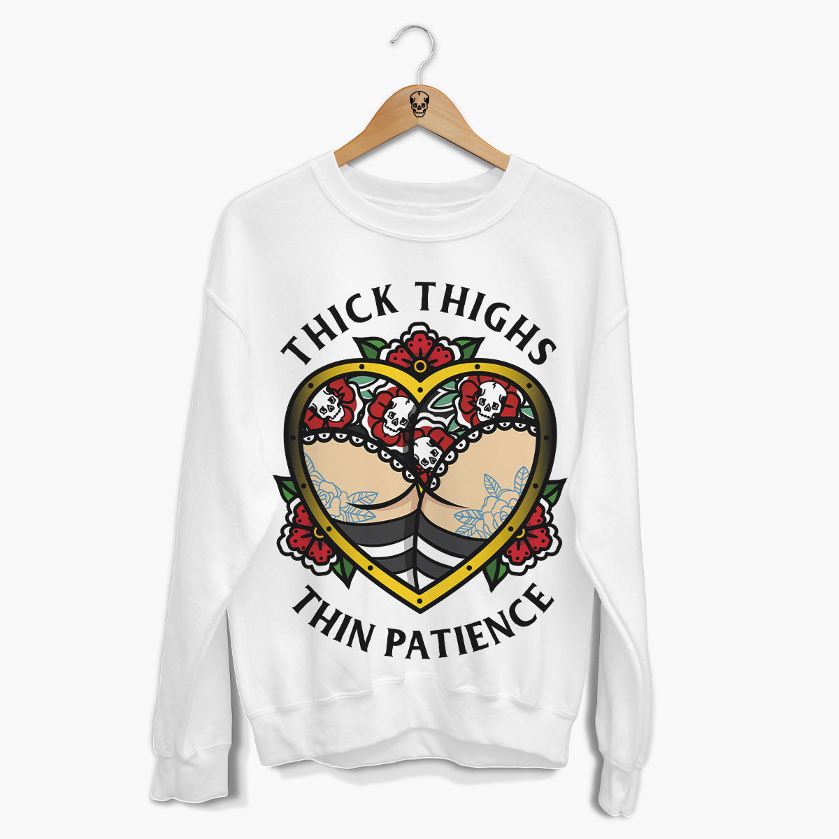 Thick Thighs Thin Patience Front Print Sweatshirt (Unisex)-Tattoo Clothing, Tattoo Sweatshirt, JH030-Broken Society