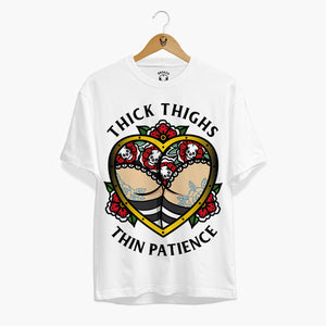 Thick Thighs Thin Patience Front Print T-shirt (Unisex)-Tattoo Clothing, Tattoo T-Shirt, EP01-Broken Society