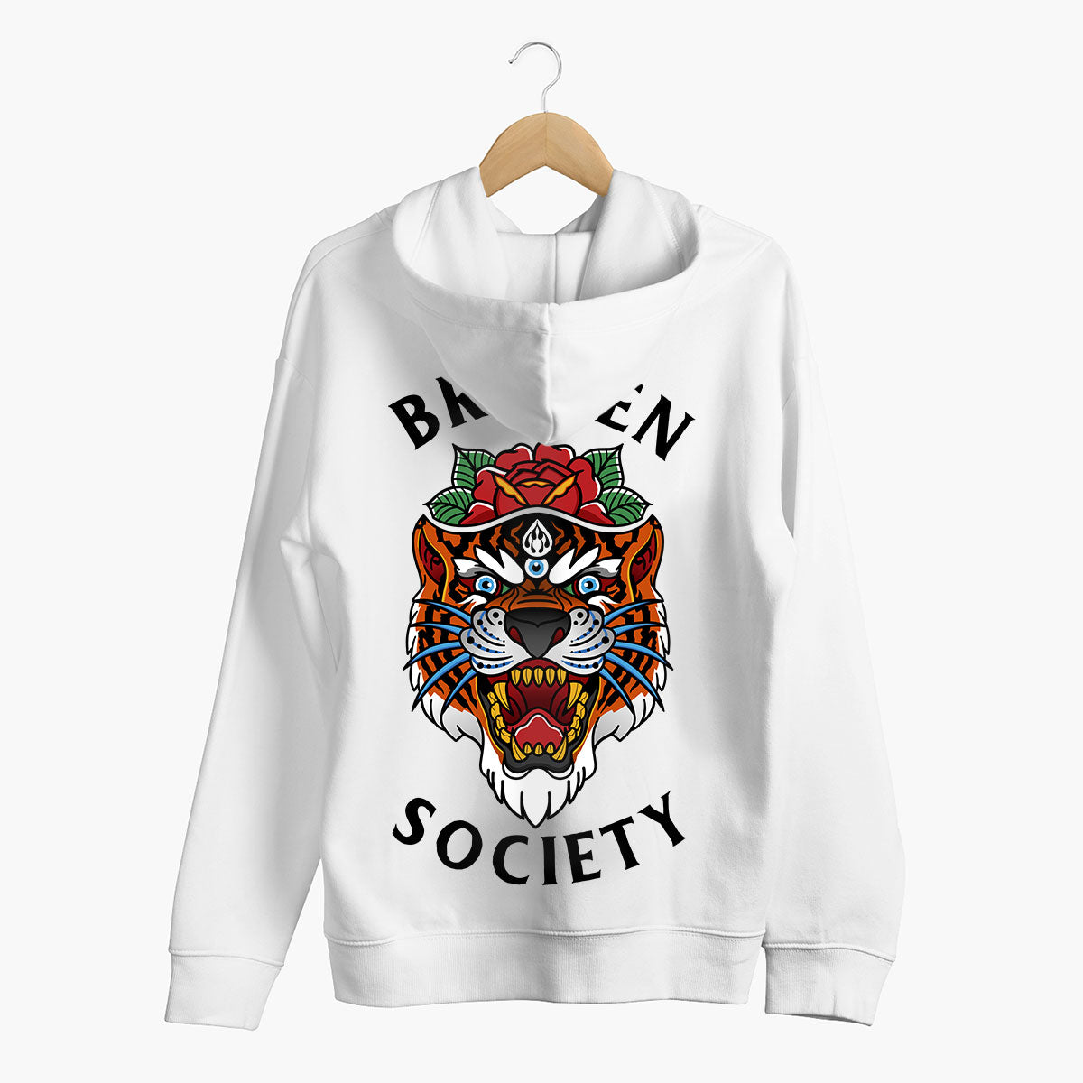 Tiger Rose Hoodie (Unisex)-Tattoo Clothing, Tattoo Hoodie, JH001-Broken Society