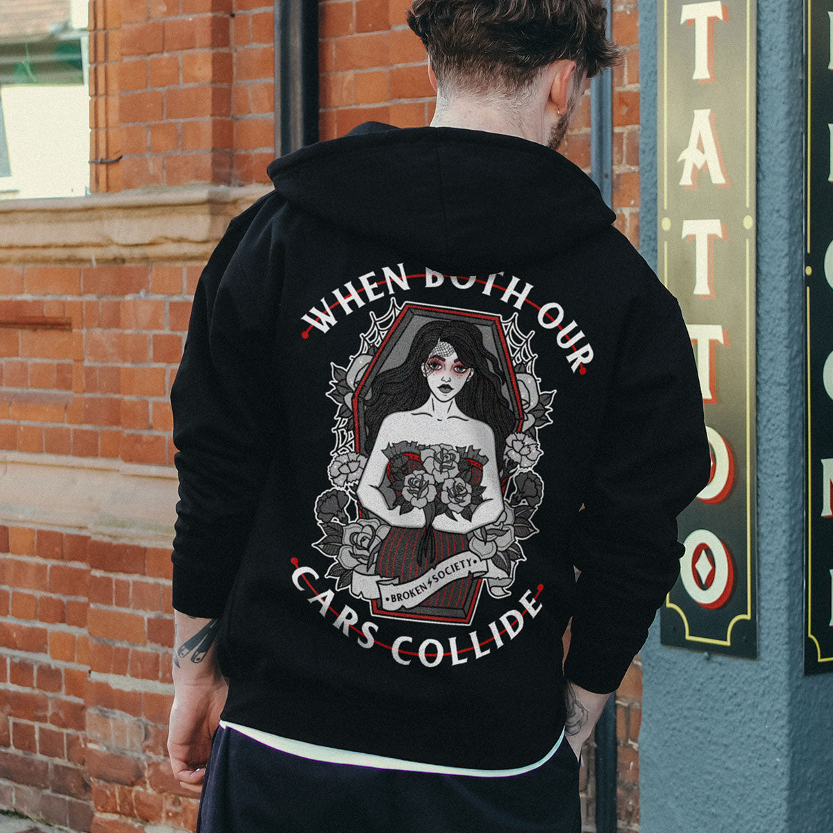 When Cars Collide Hoodie (Unisex)-Tattoo Clothing, Tattoo Hoodie, JH001-Broken Society