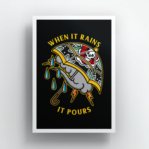 When It Rains It Pours Art Print-Tattoo Apparel, Tattoo Gift, Tattoo Art Print-Broken Society