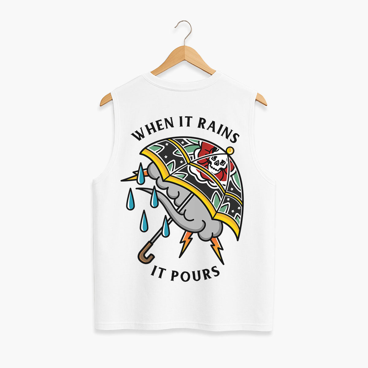 When It Rains It Pours Sleeveless T-Shirt (Unisex)-Tattoo Clothing, Tattoo Sleeveless T-Shirt, EP01S-Broken Society