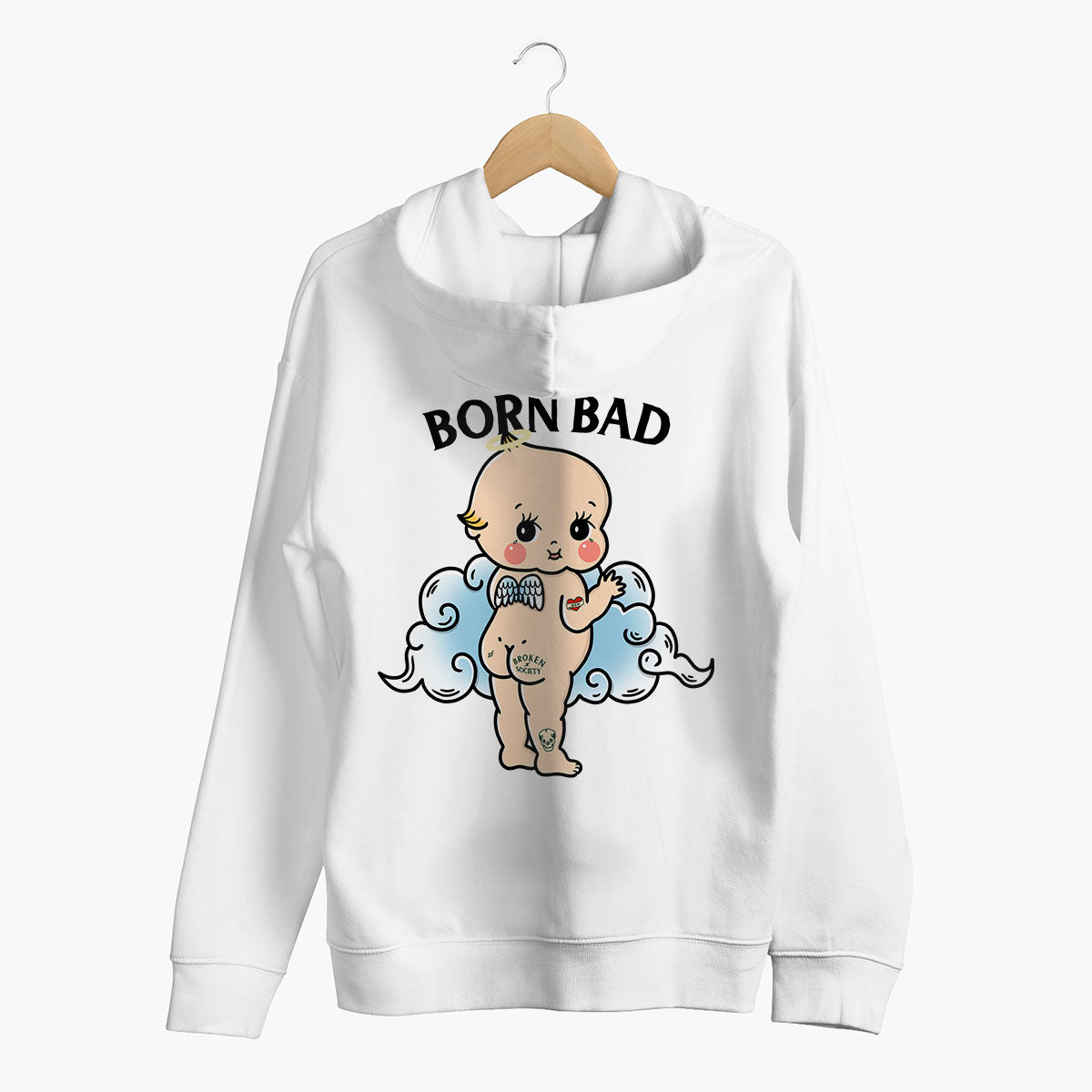 Born Bad Angel Hoodie (Unisex)-Tattoo Clothing, Tattoo Hoodie, JH001-Broken Society