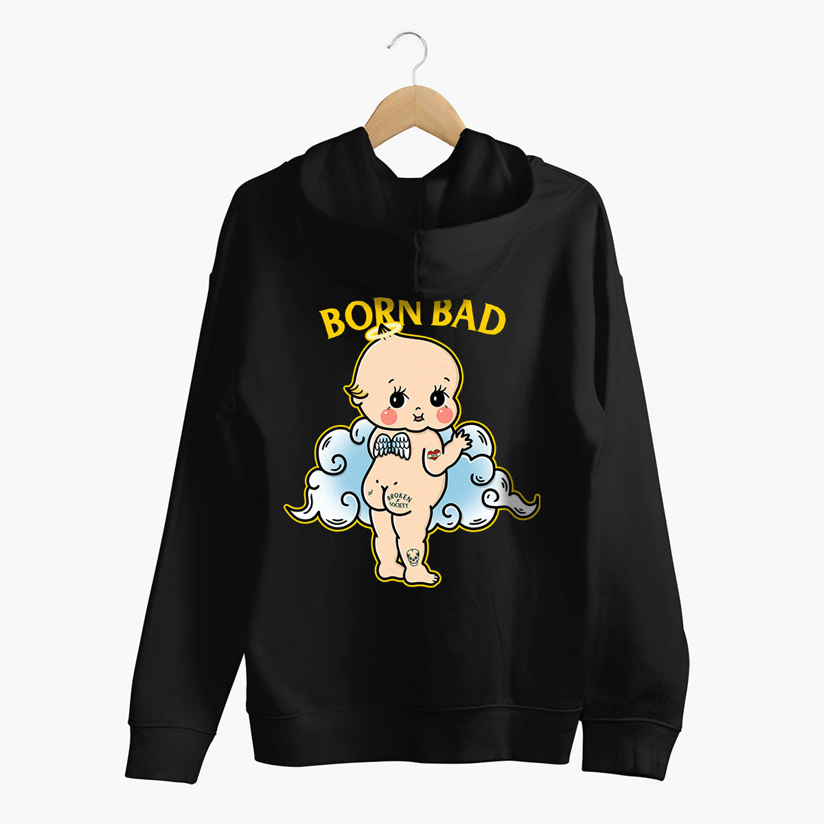Born Bad Angel Hoodie (Unisex)-Tattoo Clothing, Tattoo Hoodie, JH001-Broken Society