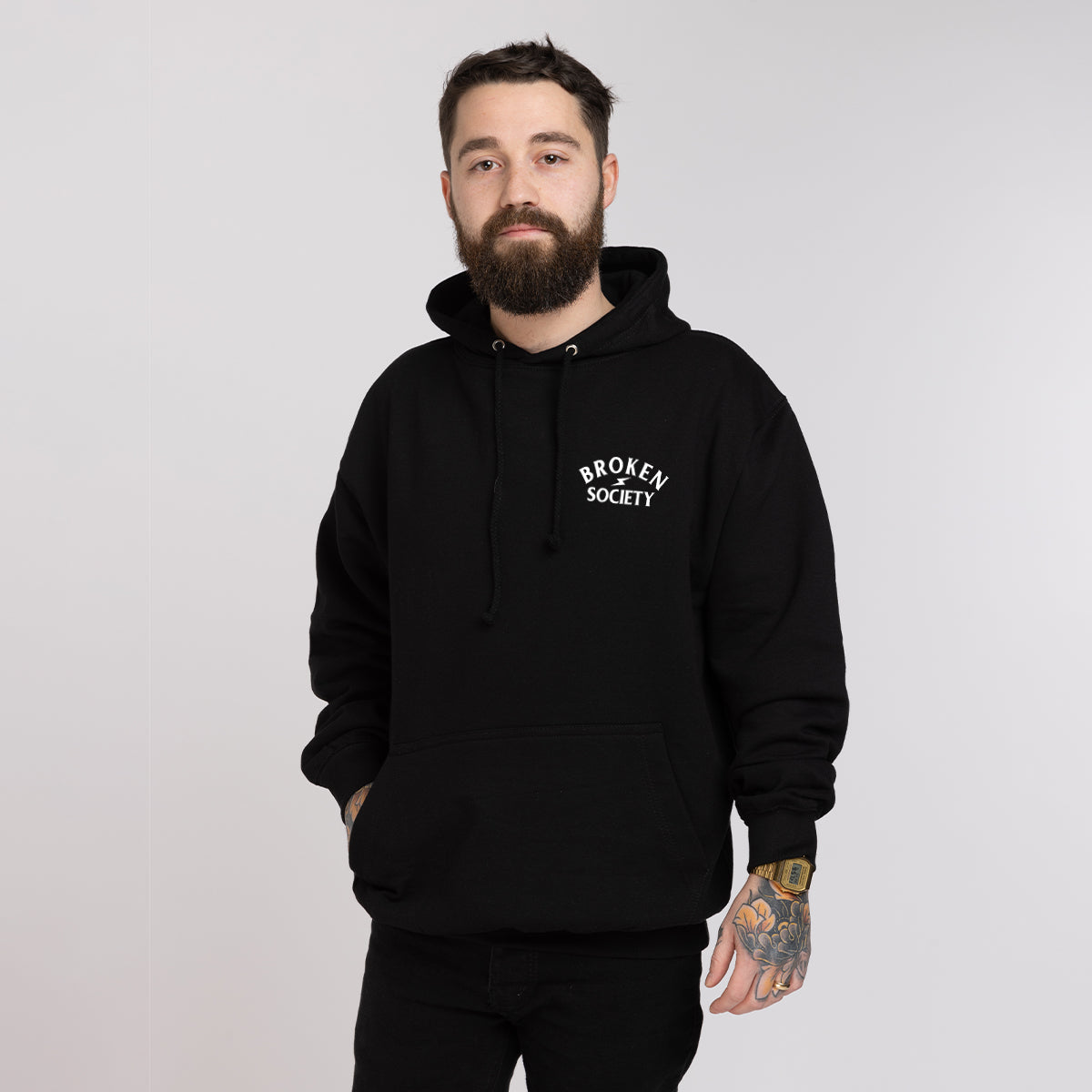 Broken Society Embroidered Hoodie (Unisex)-Tattoo Clothing, Tattoo Hoodie, JH001-Broken Society